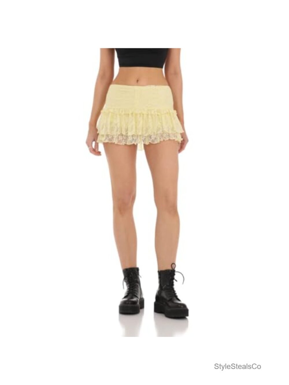 Women's Floral Lace Mini Skirt Sheer Mesh Layered Ruffle Low Rise Party Club